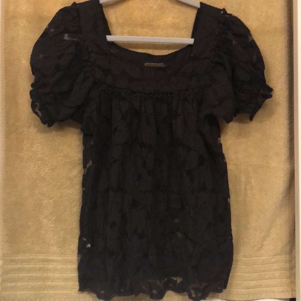 Ann Taylor Loft see through black lace top